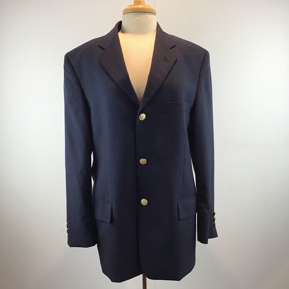 John Weitz Signature Collection Navy Blue Wool 3 Gold Button Blazer 39R
